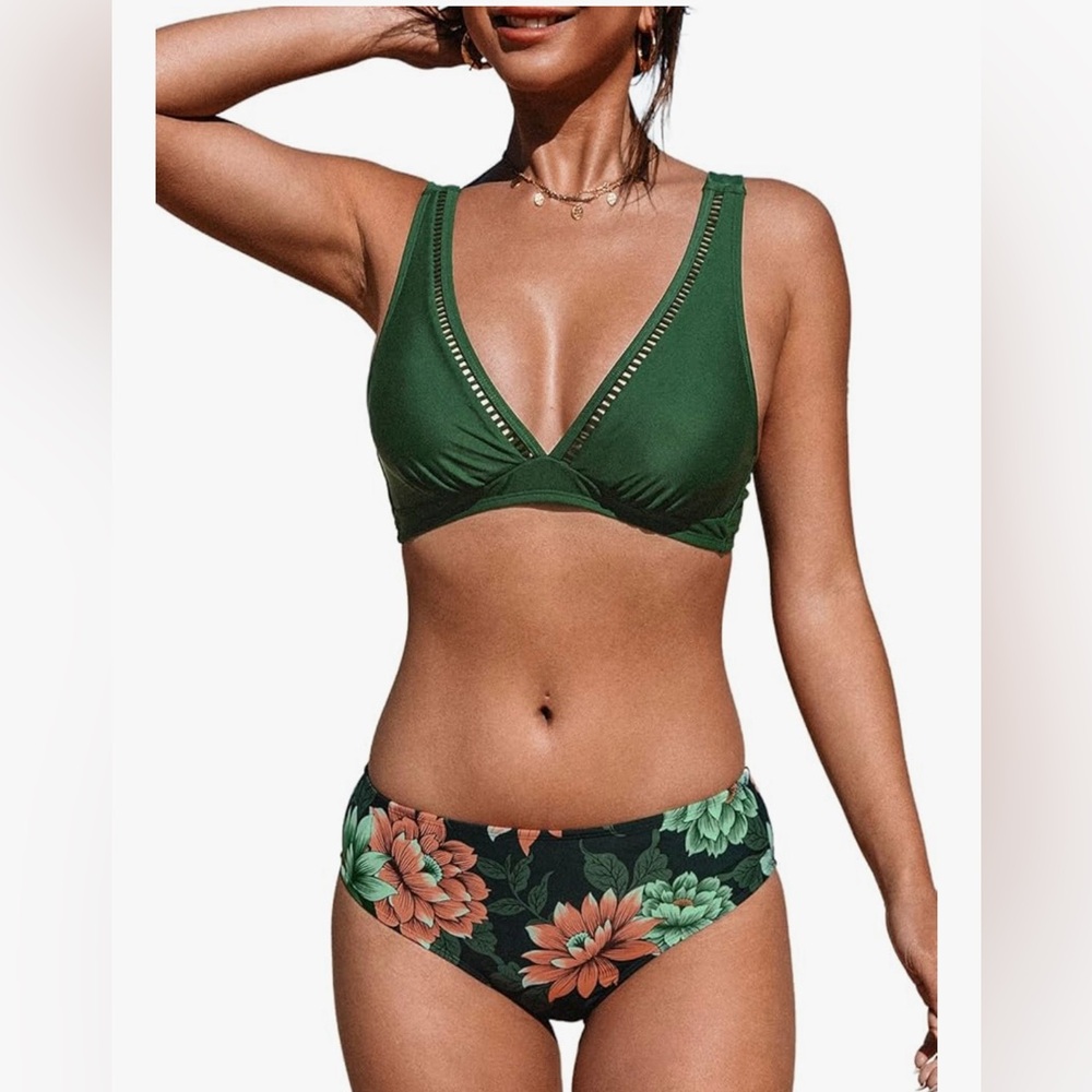 Cupshe Green Floral Bikini Set